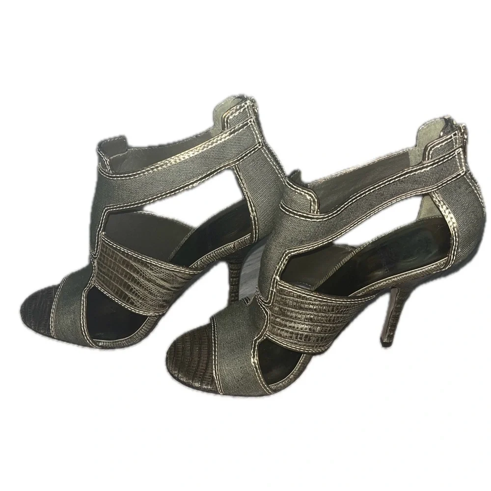 Tory Burch Geoff Olive Green & Gold Caged Heel Sandals 9.5M, Used